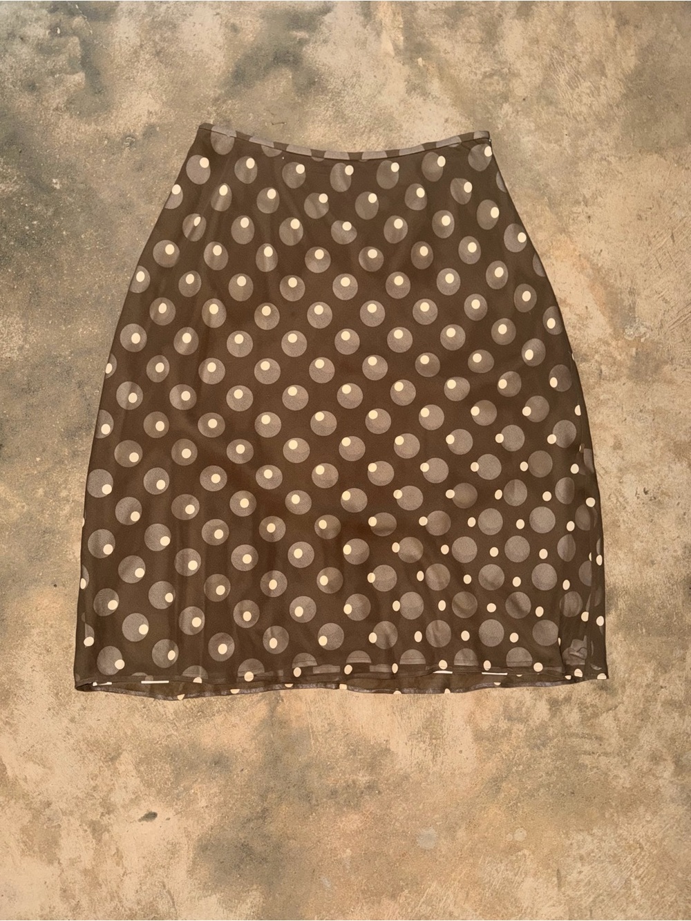 Kate Hill 100% Silk Brown Polka Dot Midi Skirt Size 12 Lined Career Classic